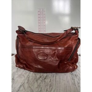 GIORGIO SERMONETA Genuine Italian Red Brown Leather Tennis Travel Weekend Bag